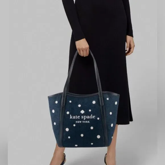 NWT- Kate Spade Denim Daisy Slide Tote (16×12×6)
